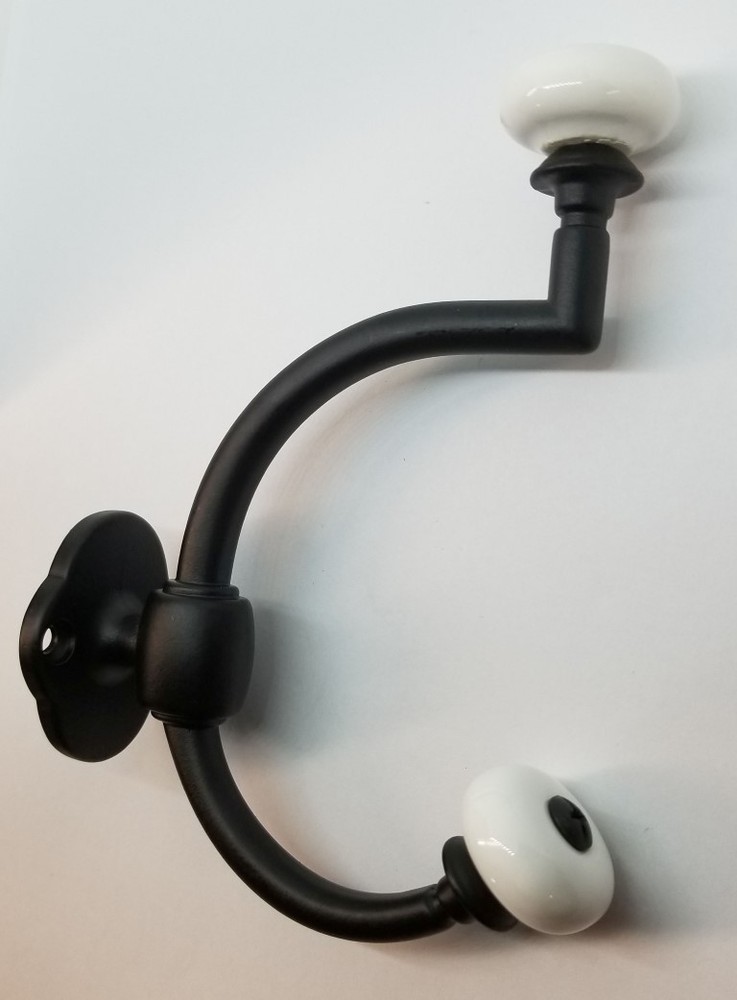 Flat Black Cast Double Front Mount Coat Hook Porcelain Knobs old classic antique