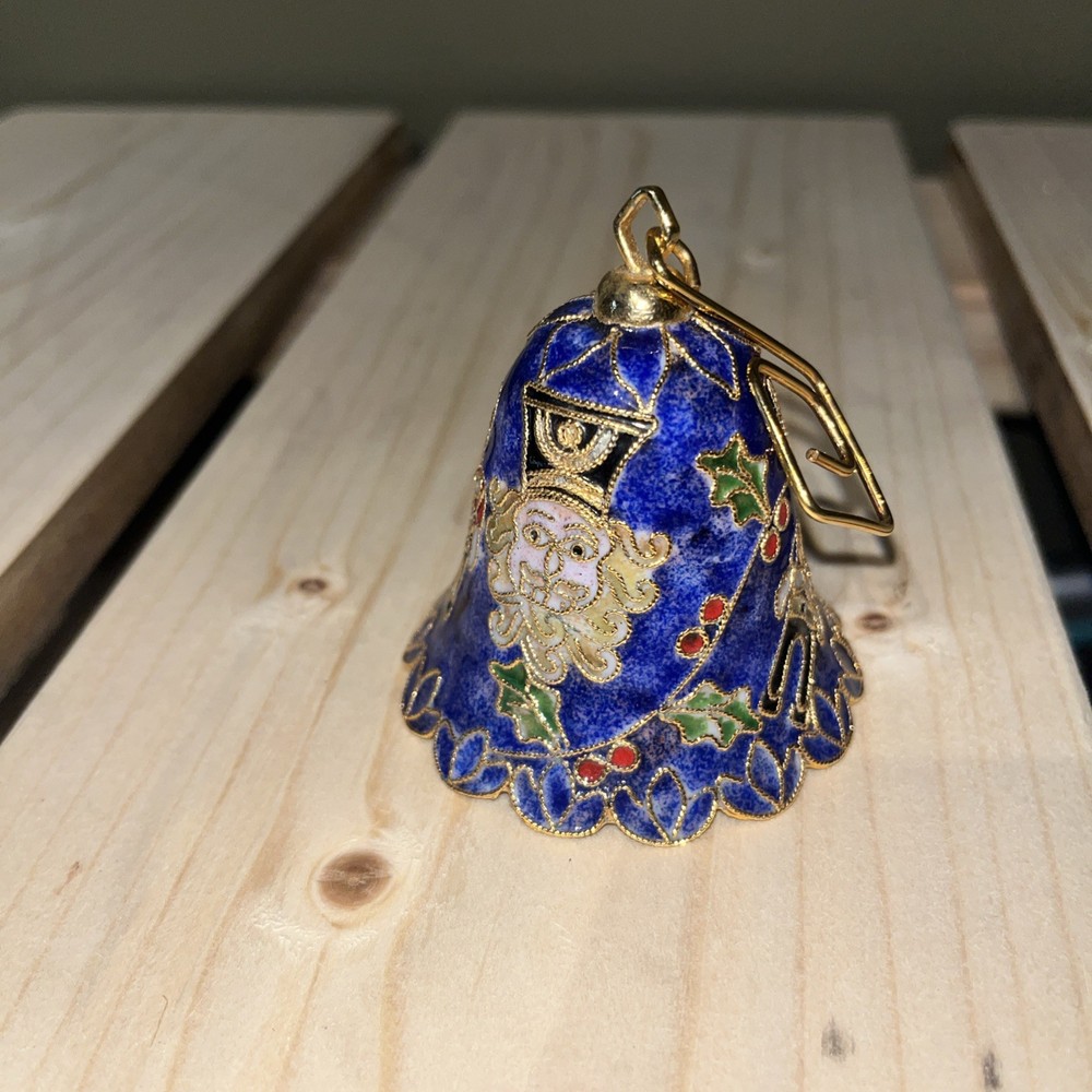 Vintage Blue Cloisonné Bell Featuring Nutcrackers