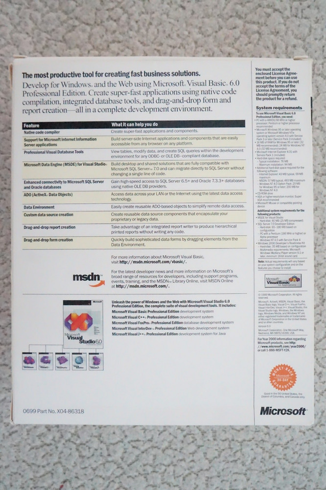 Microsoft Visual Basic 6.0 Professional 6 PRO FULLVER for Windows 11 203-00768
