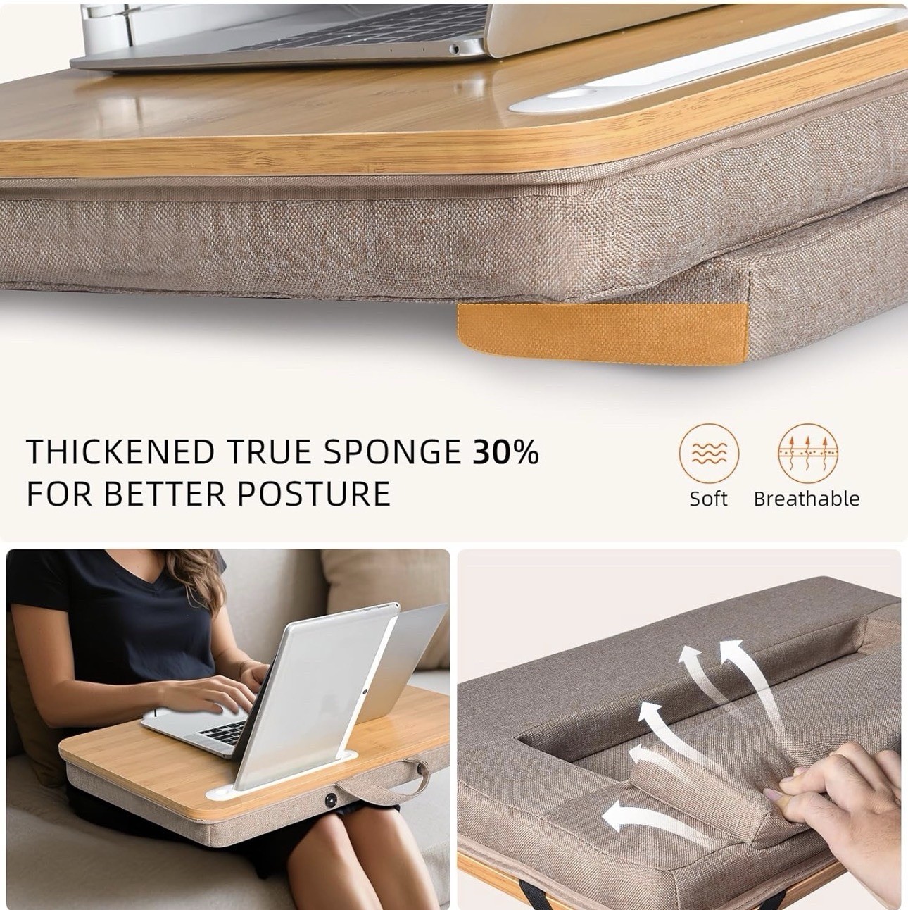 Wishacc Portable Bamboo Lap Desk Laptop Stand Working w/Handle Home Office Wood