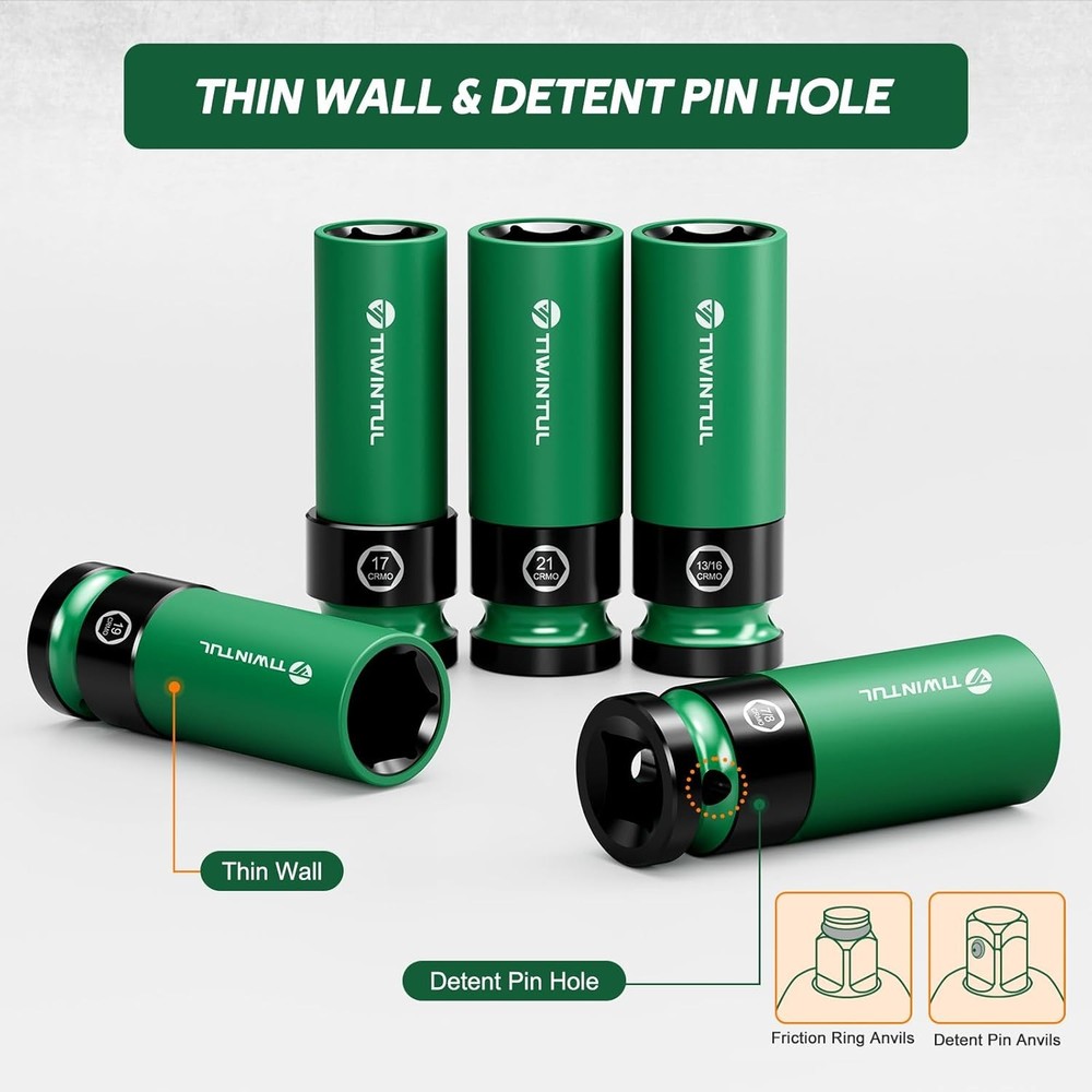 1/2" Wheel Protector Impact Socket Set, 5Pcs Non-Marring Lug Nut Socket Set, CR-