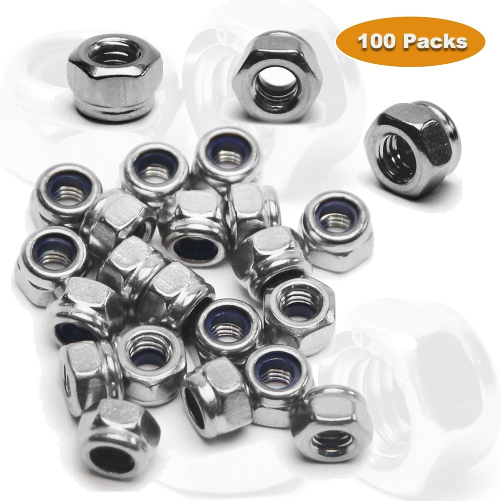 100PCS M4 Locknuts Metric Nylon Inserted Hex Lock Nuts Self-Lock M4, Silver