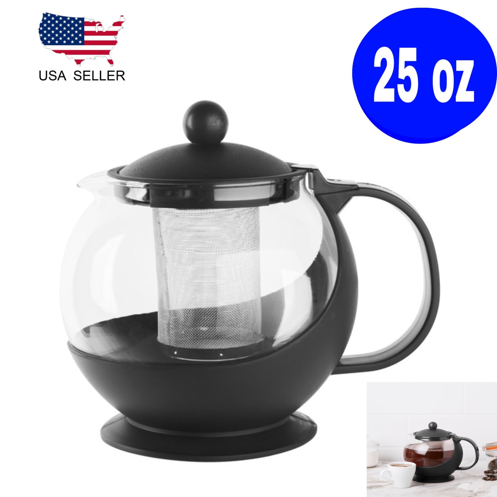 25 oz Tempered Glass Teapot Hot Tea Maker with Stainless Steel Infuser