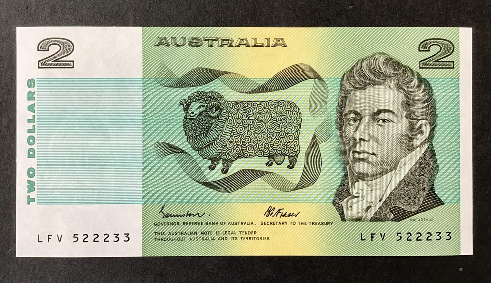 $2 Note Australian Decimal Paper Semi Solid Ladder Serial Number Uncirculated