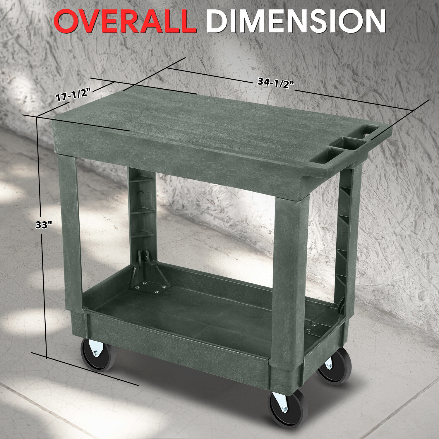 2-Shelf PP Warehouse Garage Office Small Flat Top Rolling Service Utility Cart