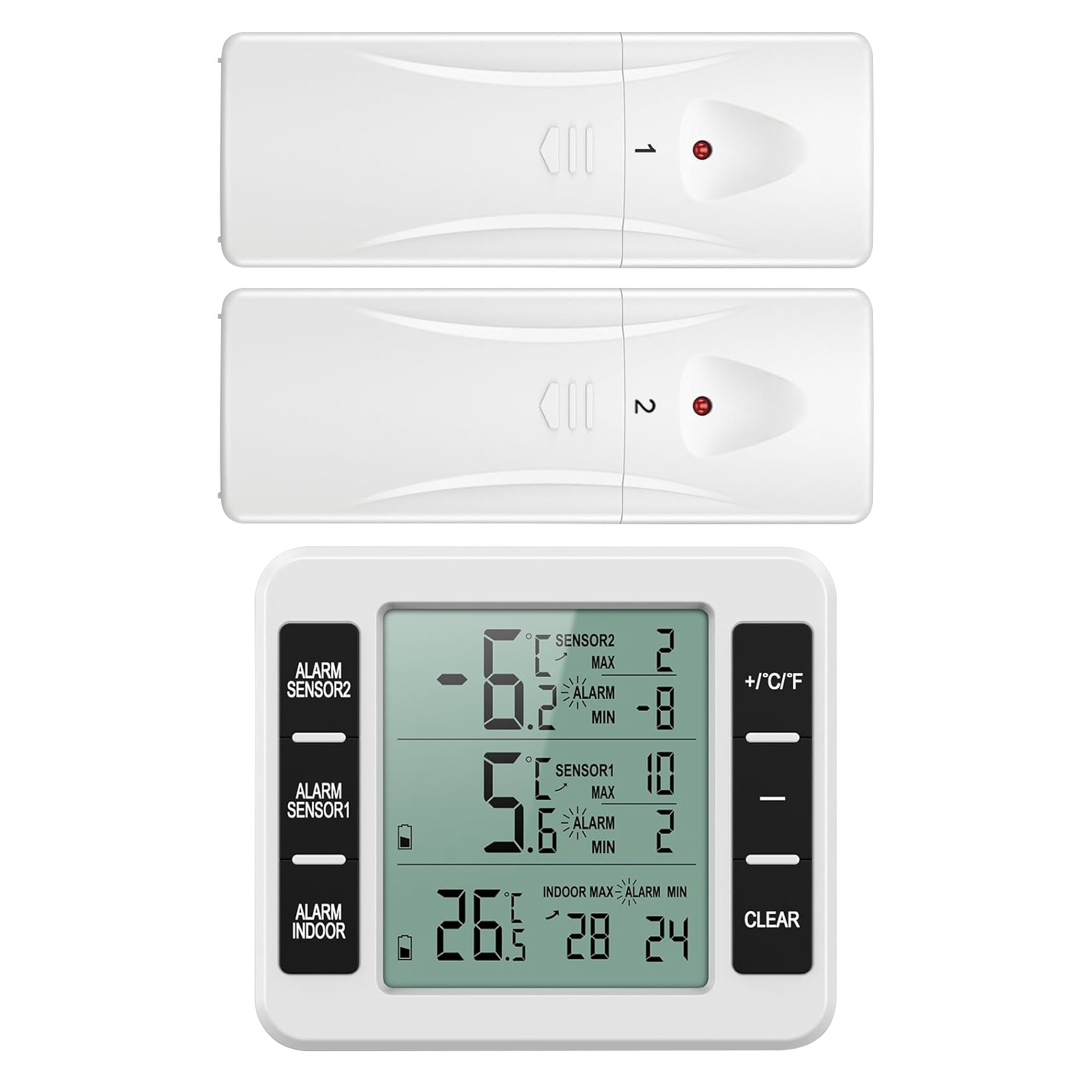 Digital Thermometer Indoor Outdoor Wireless Dual Sensor Temperature Transmitter