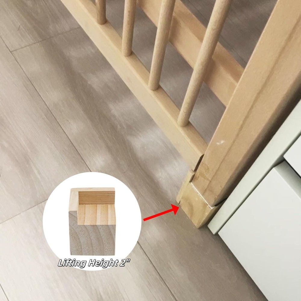 Solid Pine Wood Bed Frame Riser 4Pcs, 2 Inch Rising Height, Support 880 lbs, ...