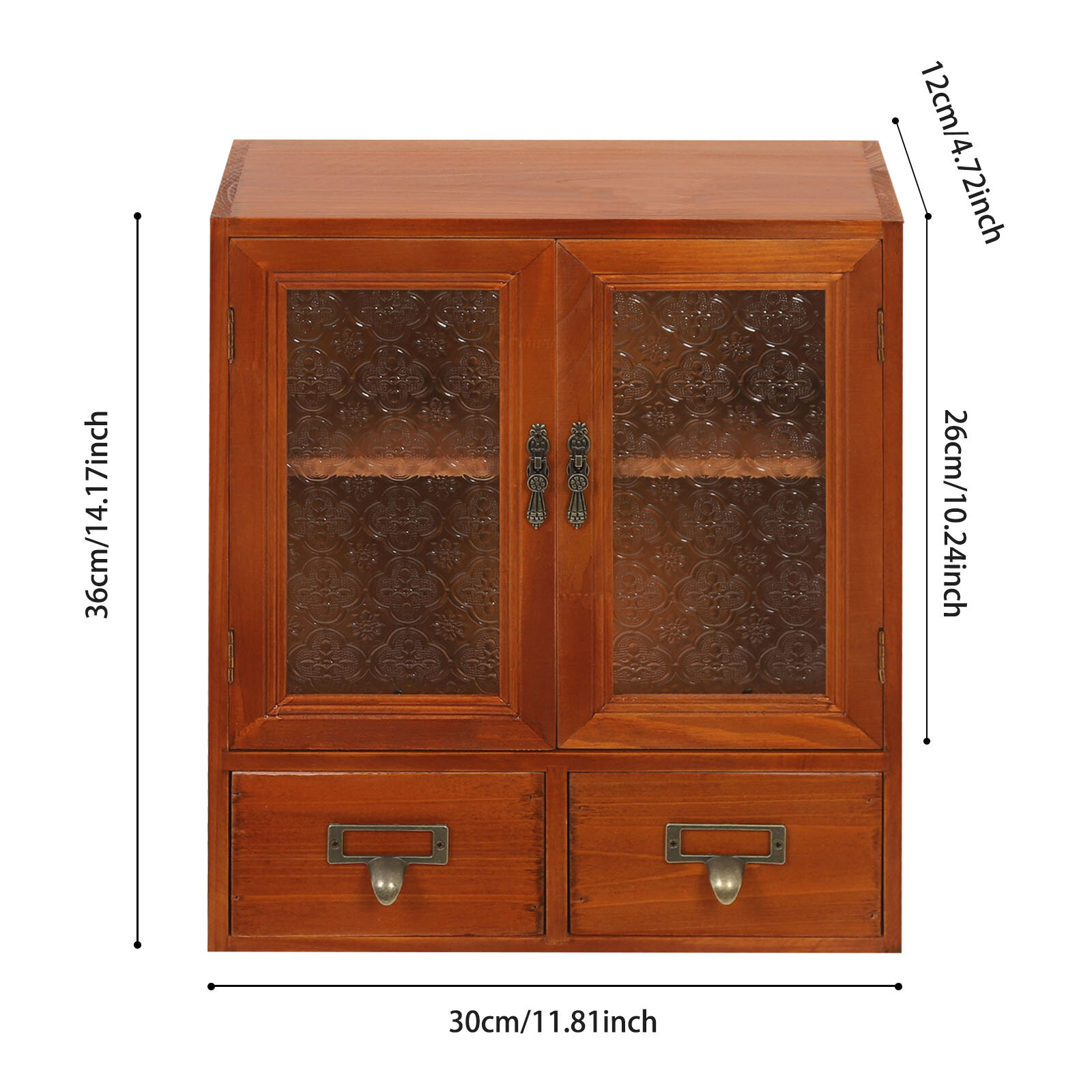 Wood Storage Cabinet, 2-tier Storage Cabinet with 2 drawers, Double Door Storage