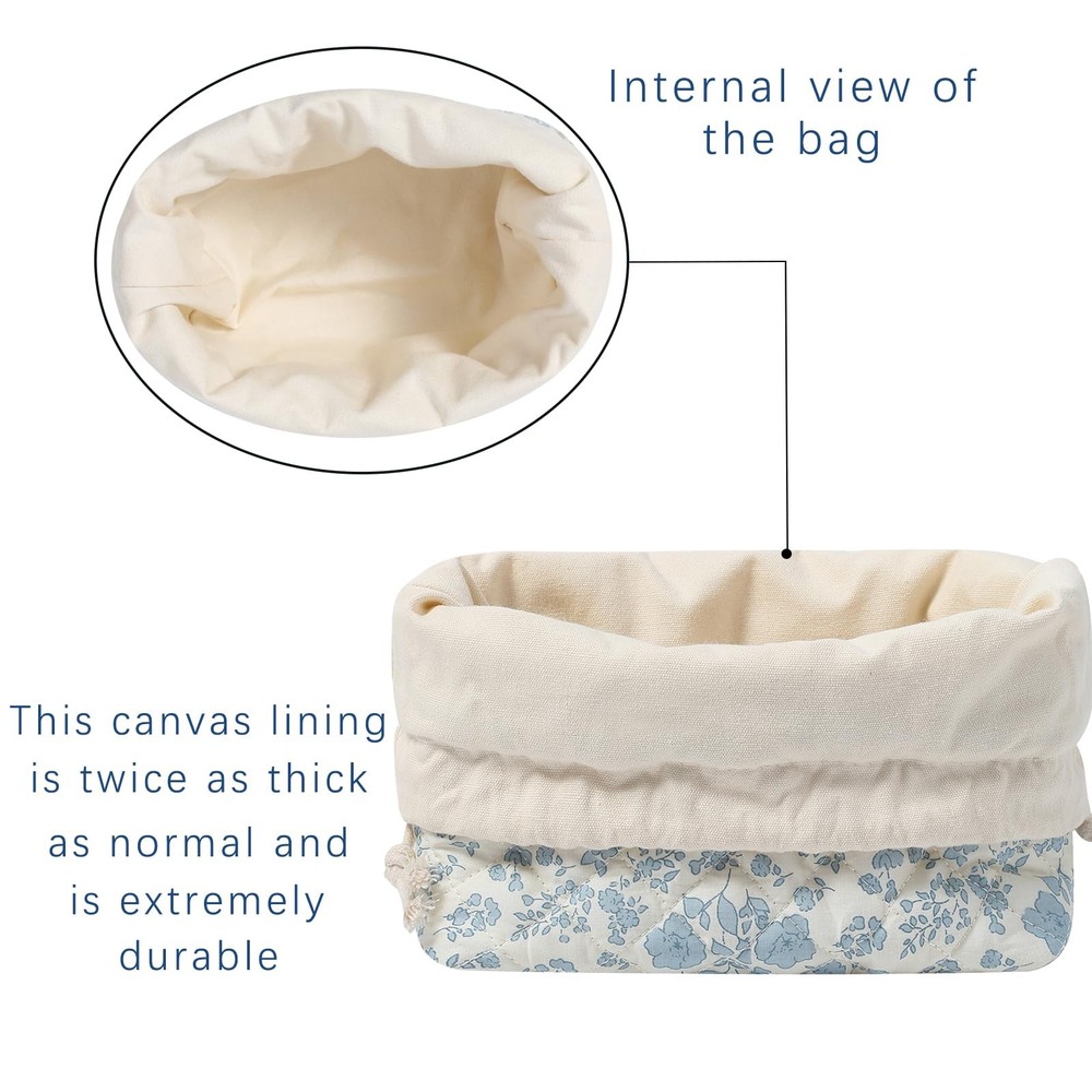 Cotton Quilted Drawstring Makeup Bag with Canvas Lining,Coquette Aesthetic Cute