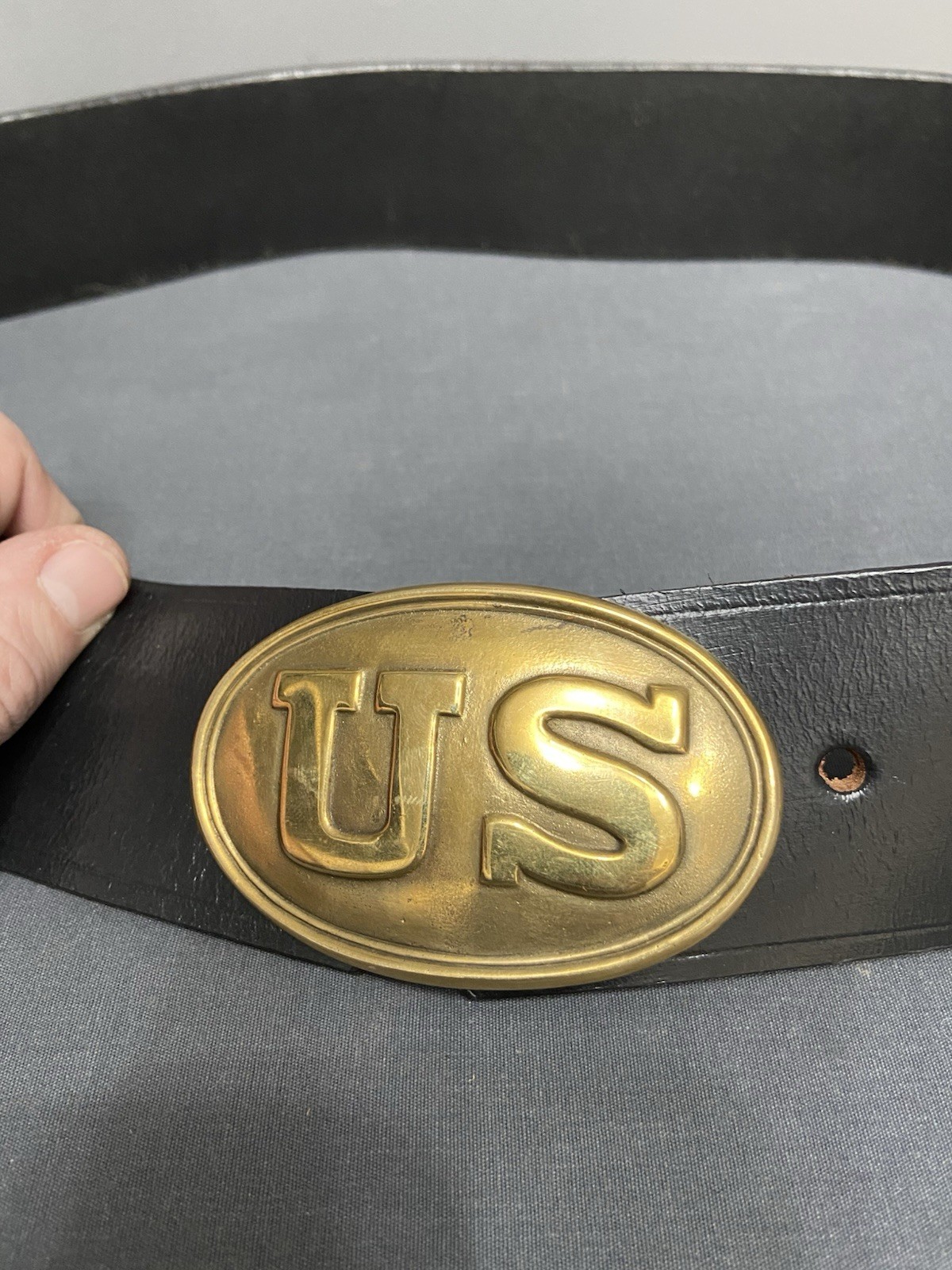 Reproduction US Civil War Leather Belt W/Brass US Buckle REENACTOR ESSENTIAL