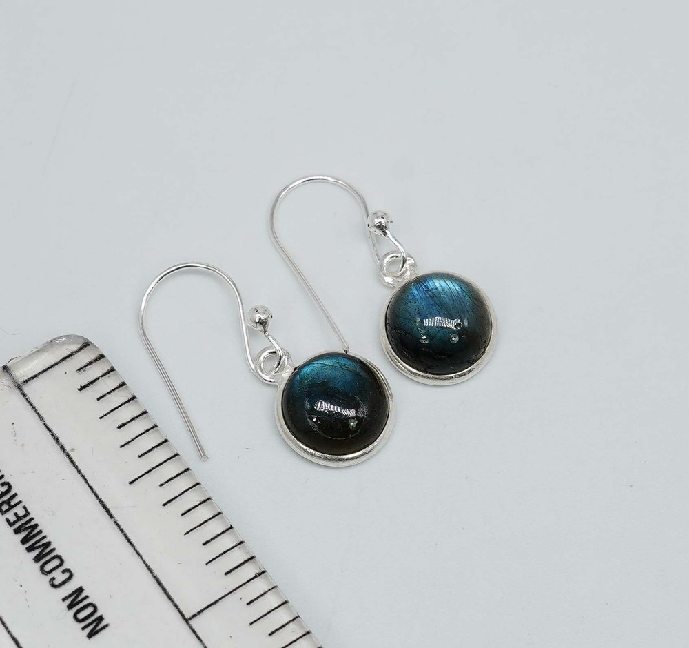 925 Solid Sterling Silver Labradorite Round Shape Hook Earring - 1.2 Inch