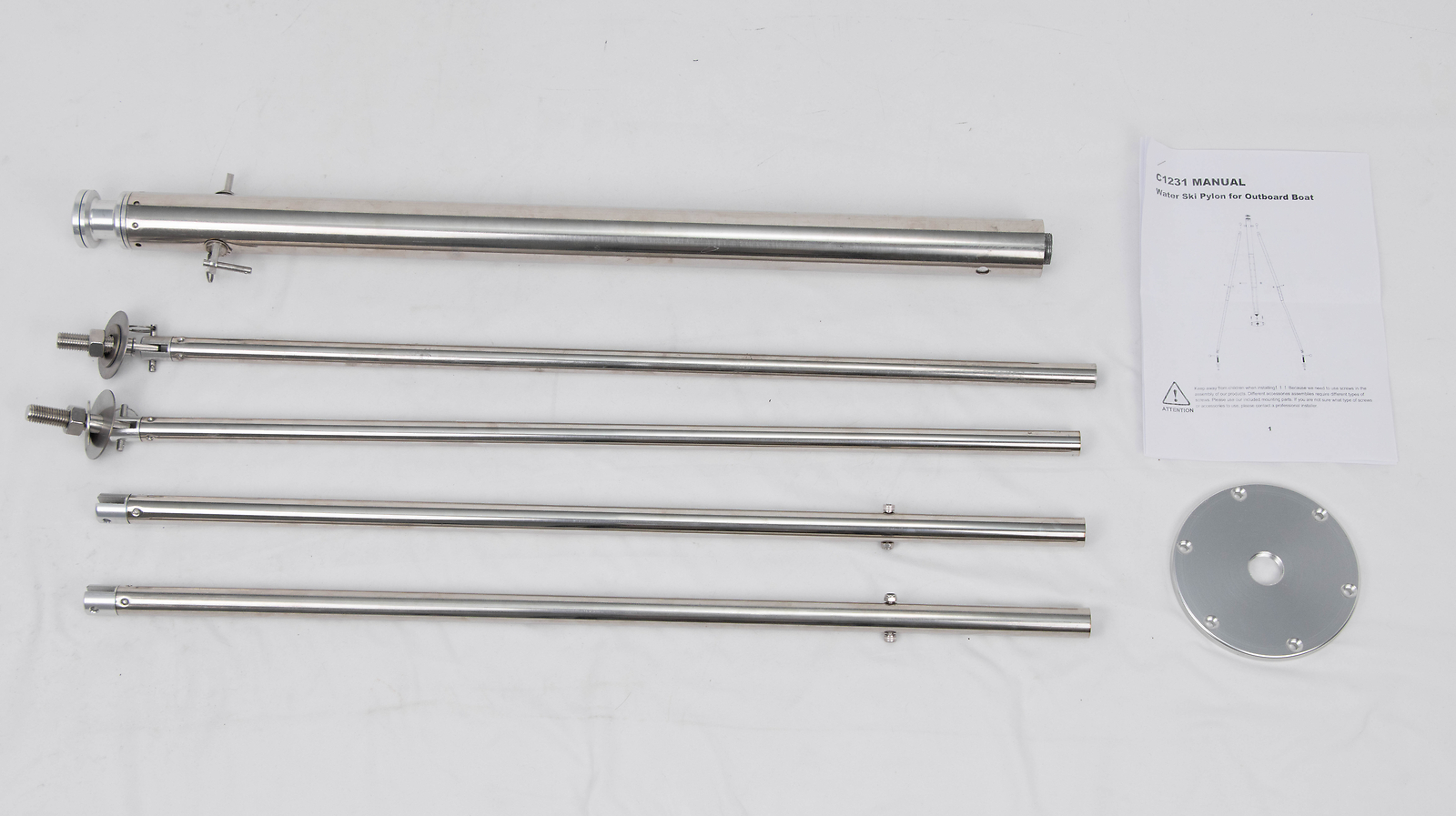 Water Ski Pylon for Outboard Boat Stainless Steel Adjustable Pole Height 33"-57"