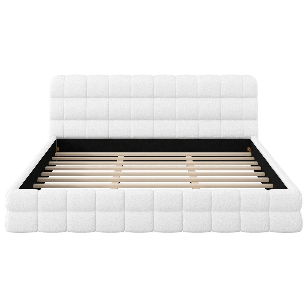 King Size Upholstered Platform Bed, White