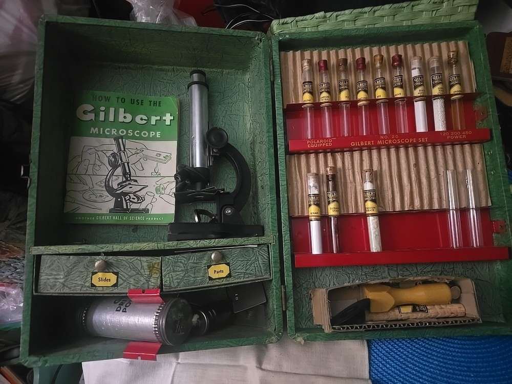 Vintage Gilbert  Microscope and lab set