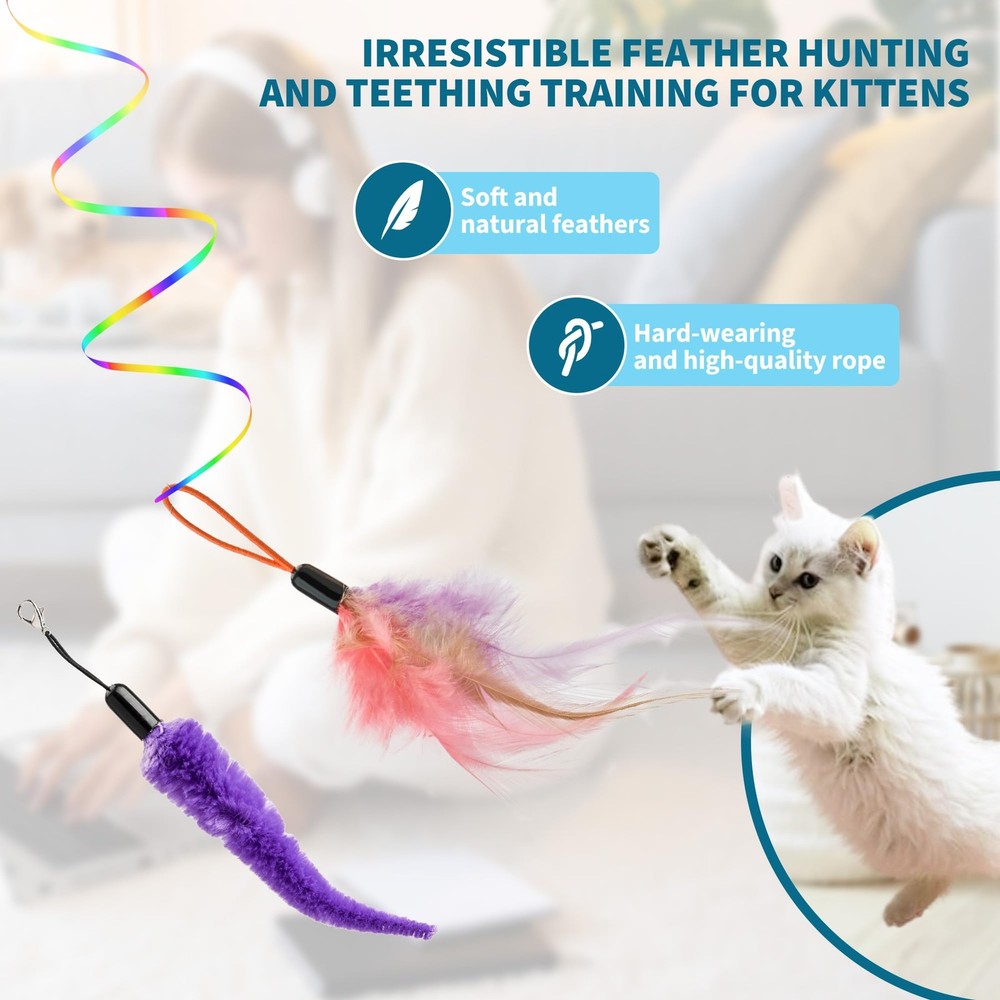 Interactive Cat Toys for Indoor Cats,Automatic String Feather Wand Teaser Enrich