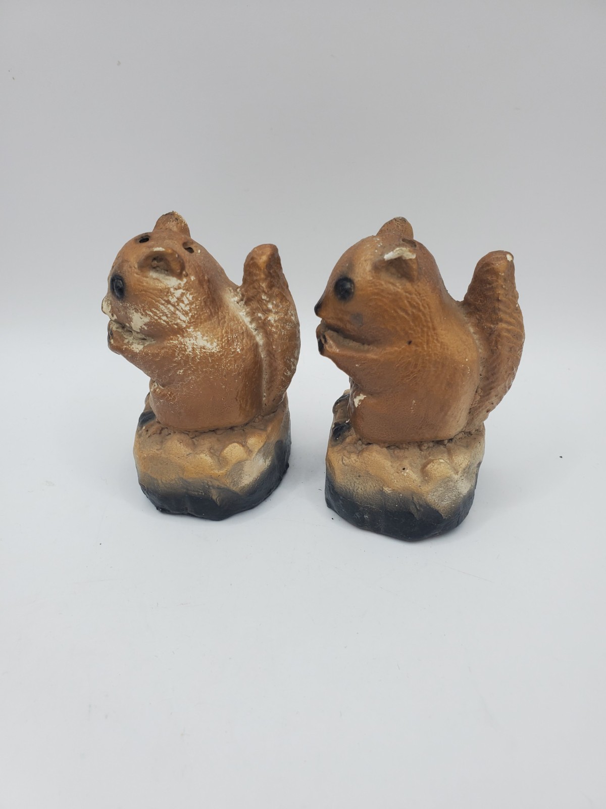Vintage Ceramic Novelty Squirrel Couple Salt and Pepper Shakers Japan Paint miss