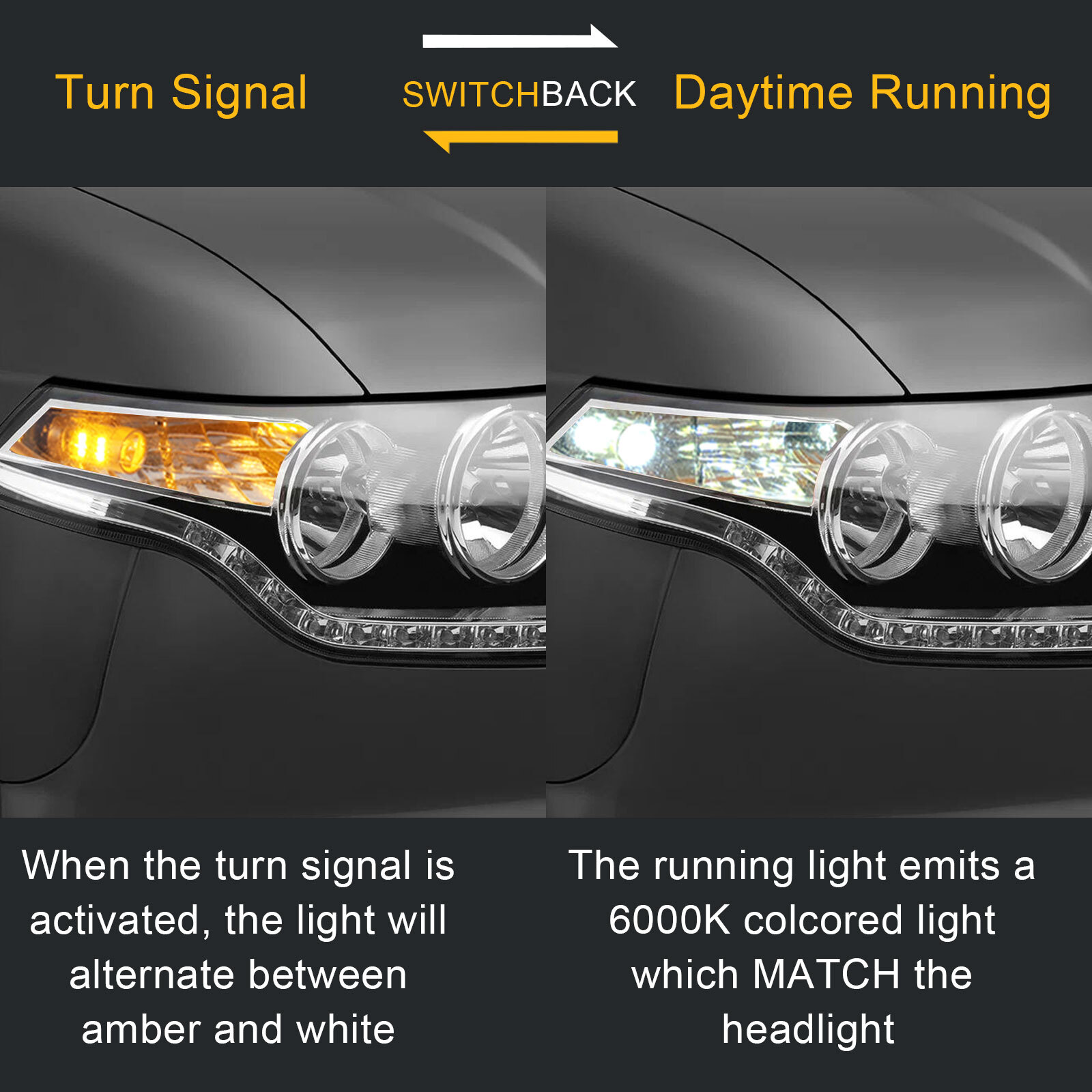 2x White/Amber 1157 LED DRL Switchback Turn Signal Parking Light Bulb Dual Color