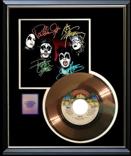 KISS  BETH 45 RPM GOLD RECORD W-PRINTED SIGNED AUTOGRAPHS NON RIAA AWARD RARE!!