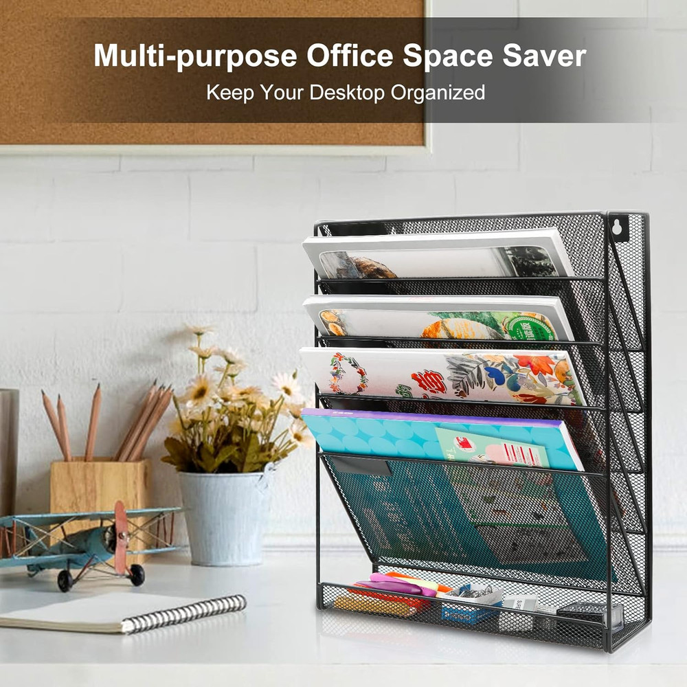 5 Tier Wall File Holder, Mesh Hanging Folder Organizer with Classify Label, Vers