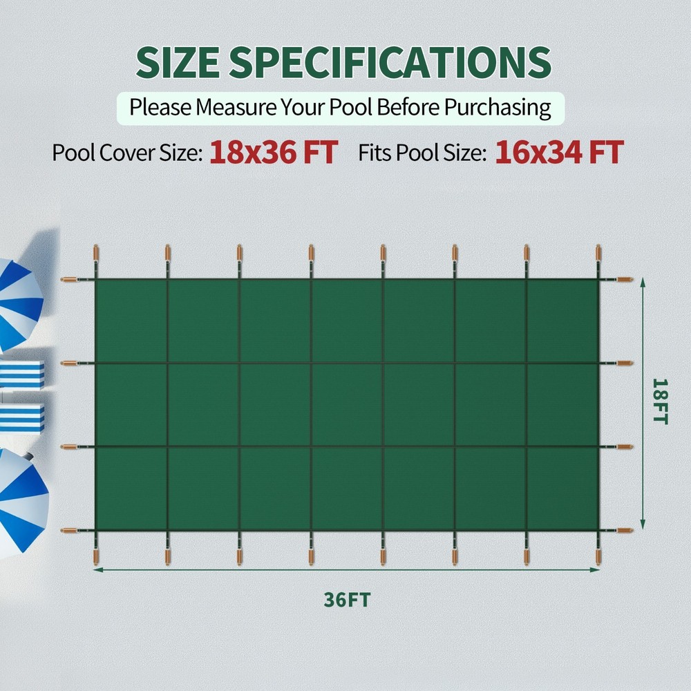 18x36ft Rectangular Pool Safety Cover, Inground/Underground, Hardware Included.