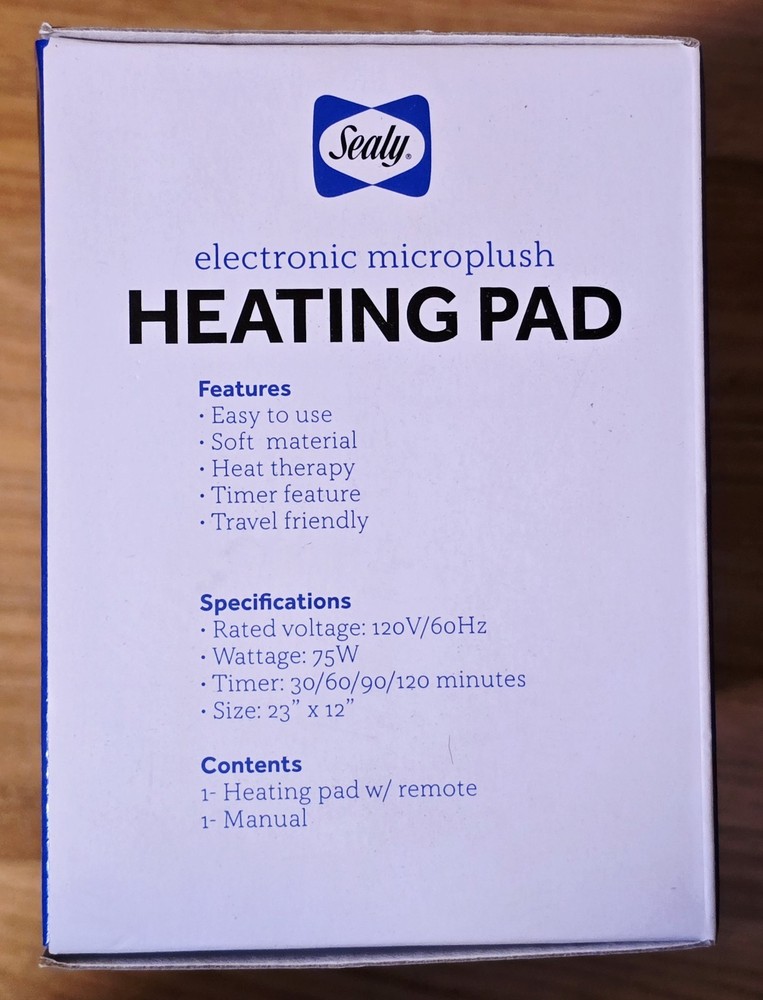 NEW Sealy Microplush Heating Pad With Remote Control, Auto-off & Timer - Gray