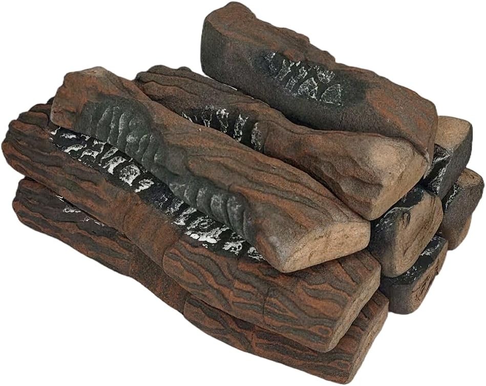Large Ceramic Fireplace Gas Logs, 10 Pcs Set of Decoration Wood Logs for Ventles