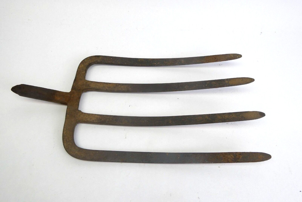 Antique Four Pronged Blacksmith Made Pitchfork Head Tool Part