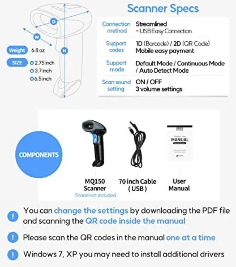 MQ150 - QR Code Reader - QR Code Scanner - 2D Mobile Payment - Handheld - NIB