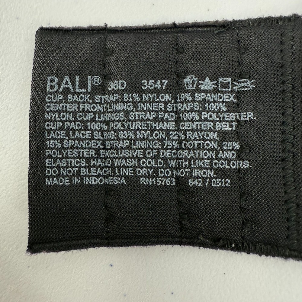 Bali One Smooth U Side Support Underwire Bra 36D Black Lace Style 3547
