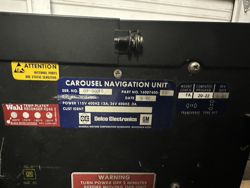 Delco Electronics Aircraft Carousel Navigation Unit 16007400-031