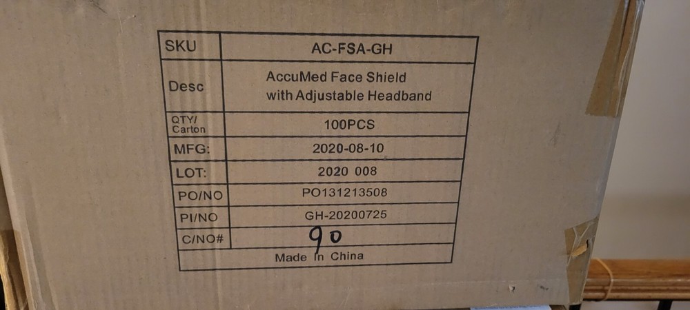 AccuMed 100-Pack Protective Face Shield Fully Transparent Adjustable Headband