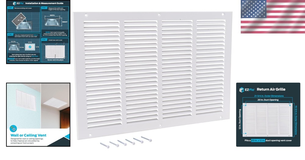 Versatile 20x12 Solid Steel Return Air Grille for Wall or Ceiling Installations