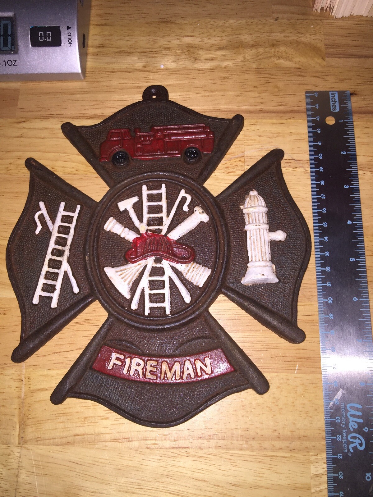 Firefighter Fireman Rescue Cast Iron Sign Plaque Fire Chief Rustic Patina 2+LB