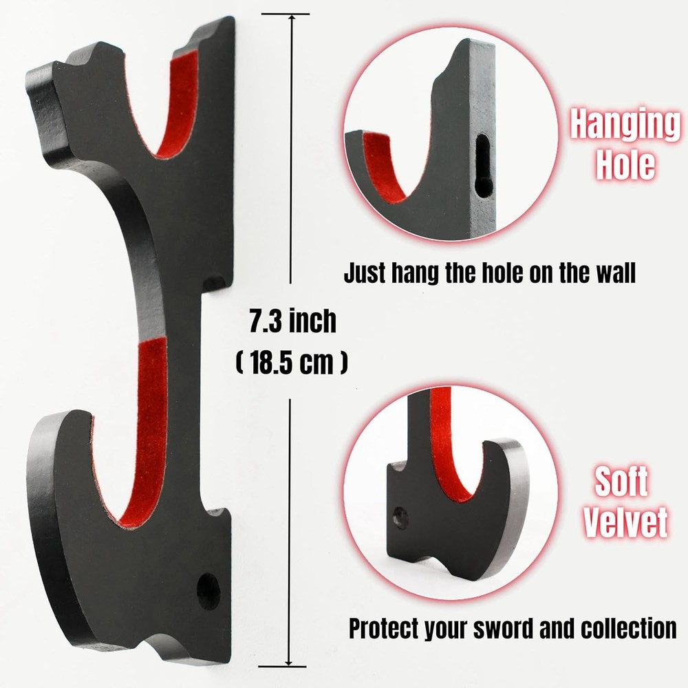 2/Set Sword Hook Wall Mount Samurai Sword Hanger Display Holder Adjustable fo...