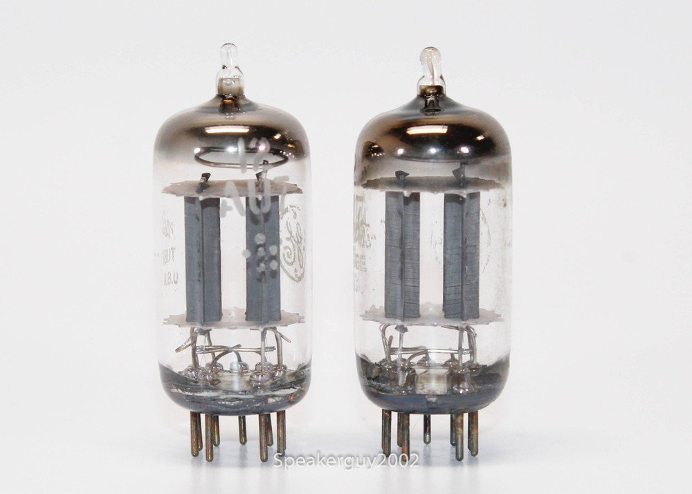 2 - GE 12AU7 Vacuum Tubes / Long Gray Plates -- CS12