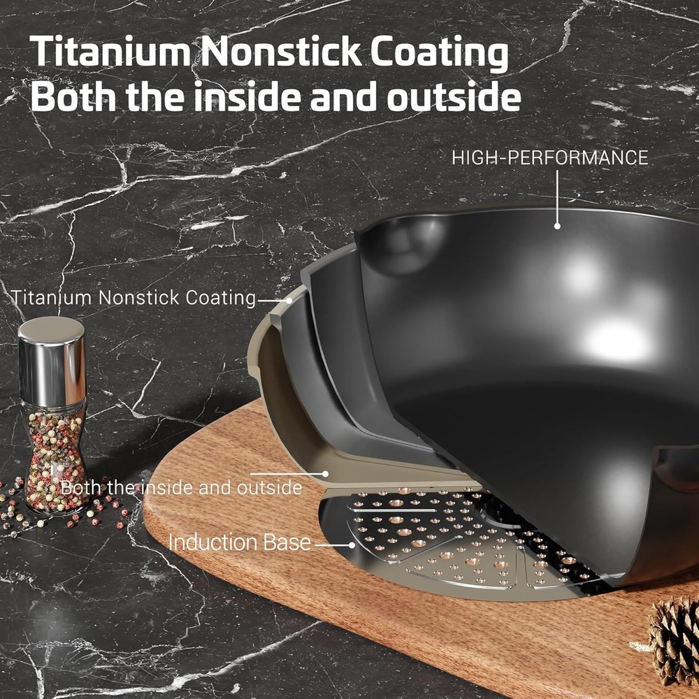 NEW! Nonstick Cookware Set Titanium Coating Pan Set Induction Cookware Oven Safe