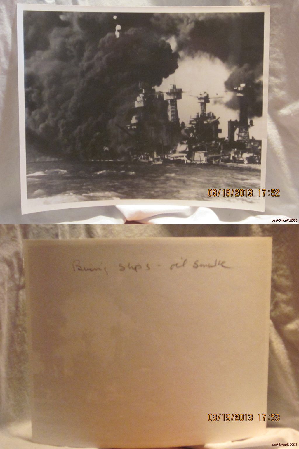 Reprint 8x10 Photo-USN: Burning Ships-Oil Smoke-Bombing of Pearl Harbor