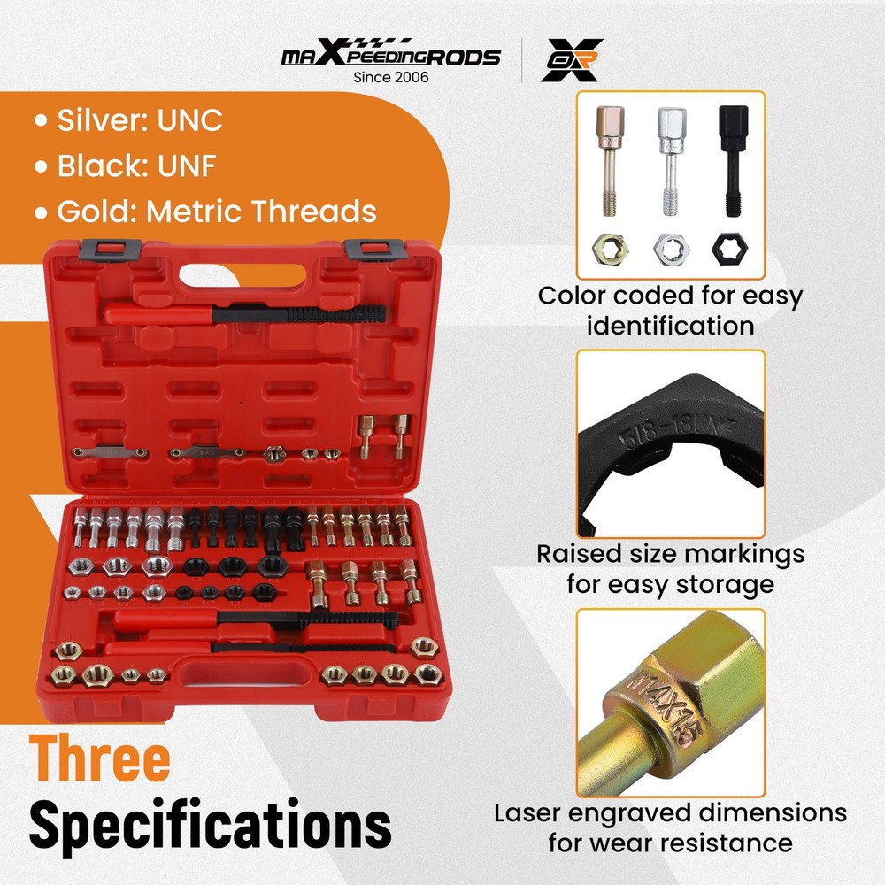 56*Thread Restorer Kit Rethread Repair Tool UNC UNF & MetricThread Chaser Kit