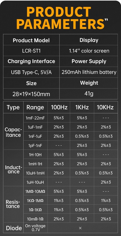 Mini Smart Tweezer Tester Resistance Capacitance Inductance Continuity Test Tool