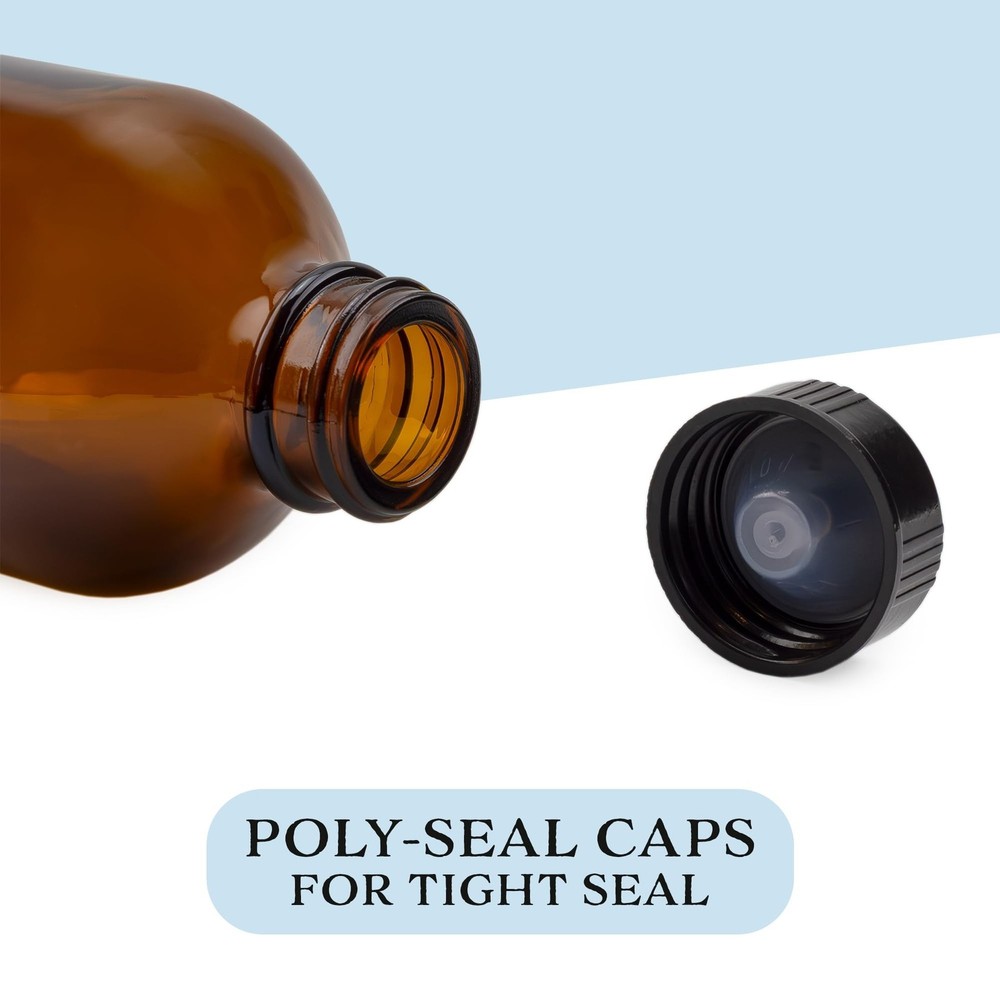 Cornucopia 8-Ounce Amber Glass Bottles with Polycone Caps, 6-Pack