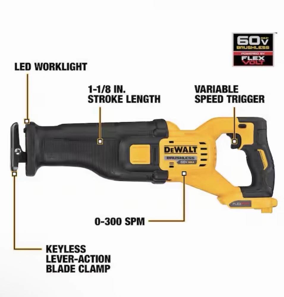 DEWALT FLEXVOLT 60V Max Brushless Reciprocating Saw Tool Only DCS389B