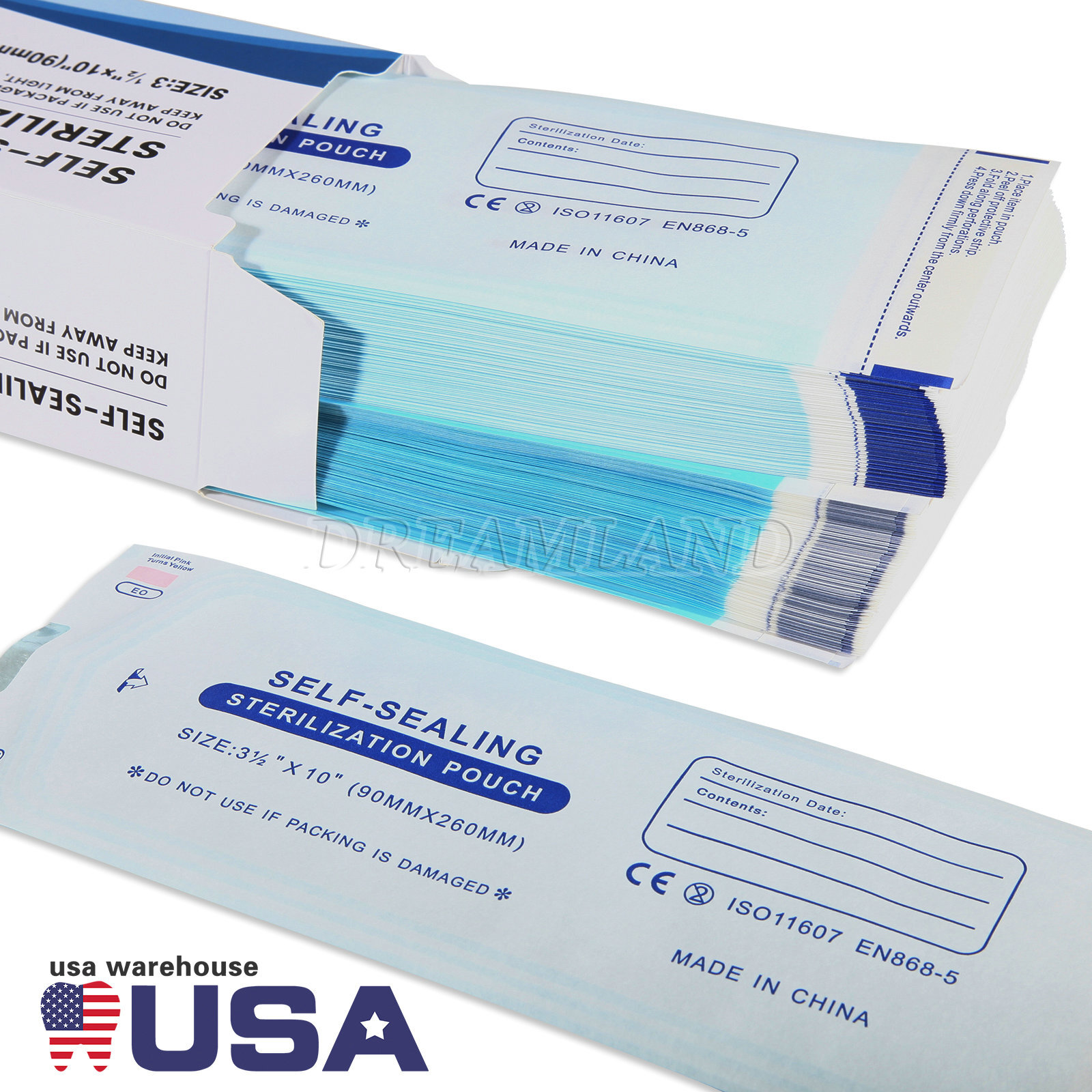 200PCS Self Seal Pouch Sterilization Bag Pouches Dental Medical 3.5" x 10"