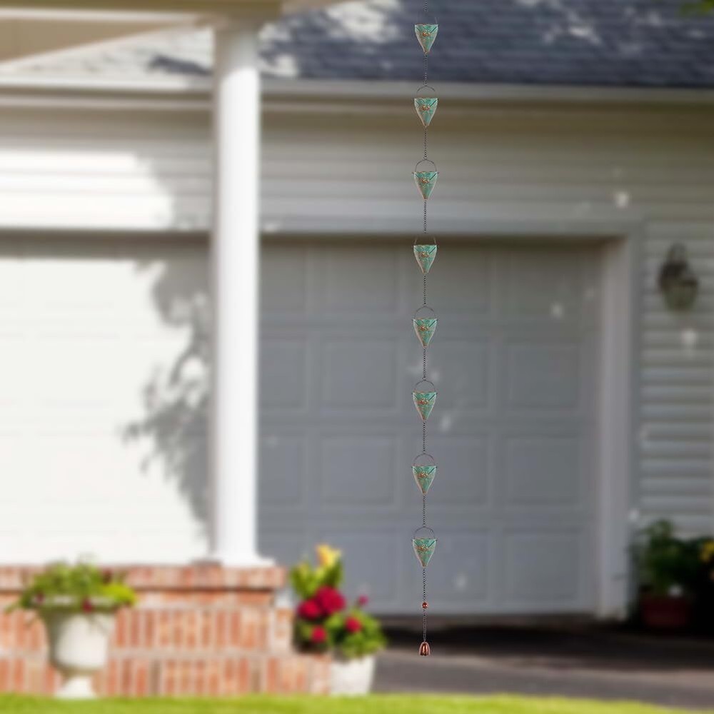 10 FT Rain Chain with Bee Pattern Cups Adjustable Decorative Gutter Rain Catch