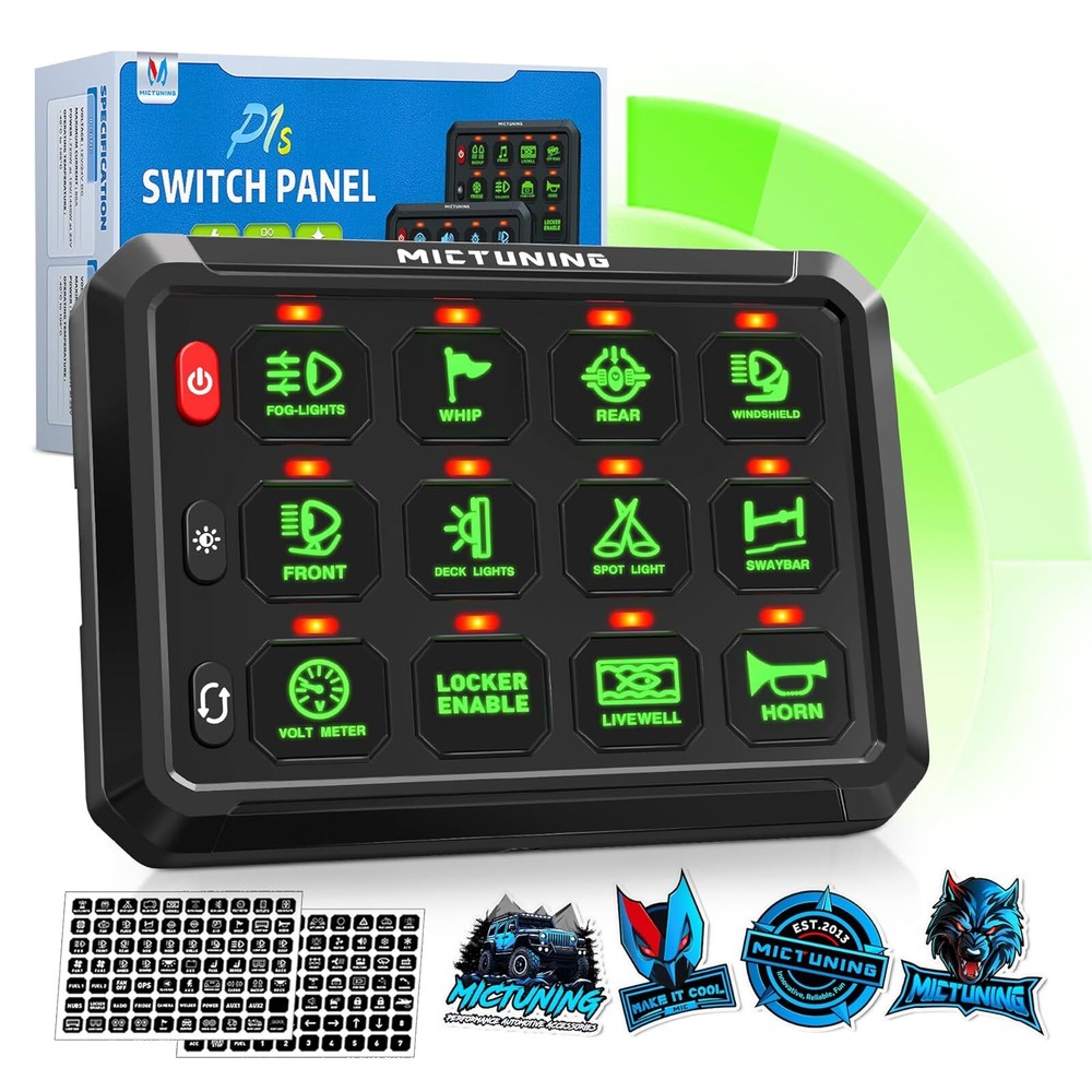 MICTUNING 12 Gang Switch Panel, LED Touch Switch Flash LED Light Power Circuit