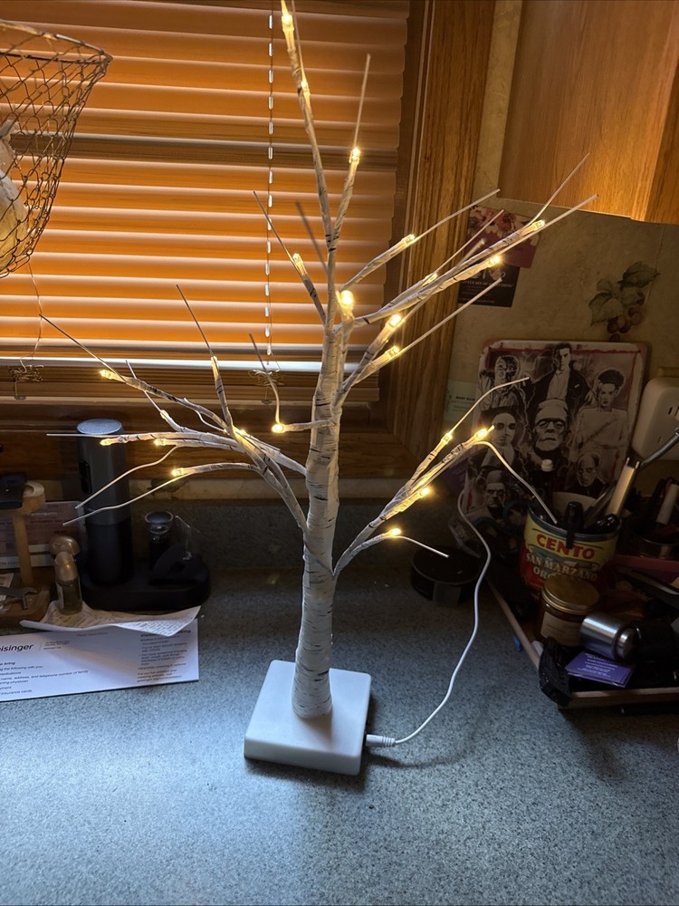 Lighted Tree, White Birch Tree with LED Lights, Prelit Artificial Tree with Time