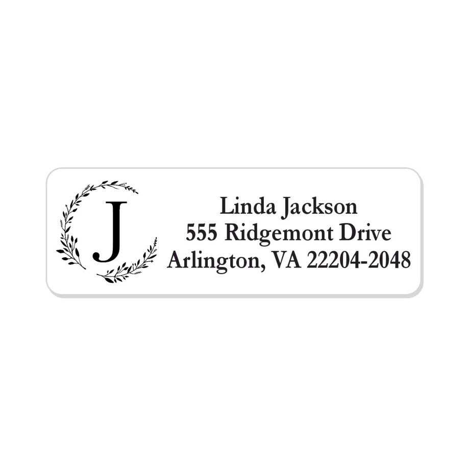 60 Return Address Labels Personalized Printed 3/4" x 2 1/4" Wreath Monogrammed