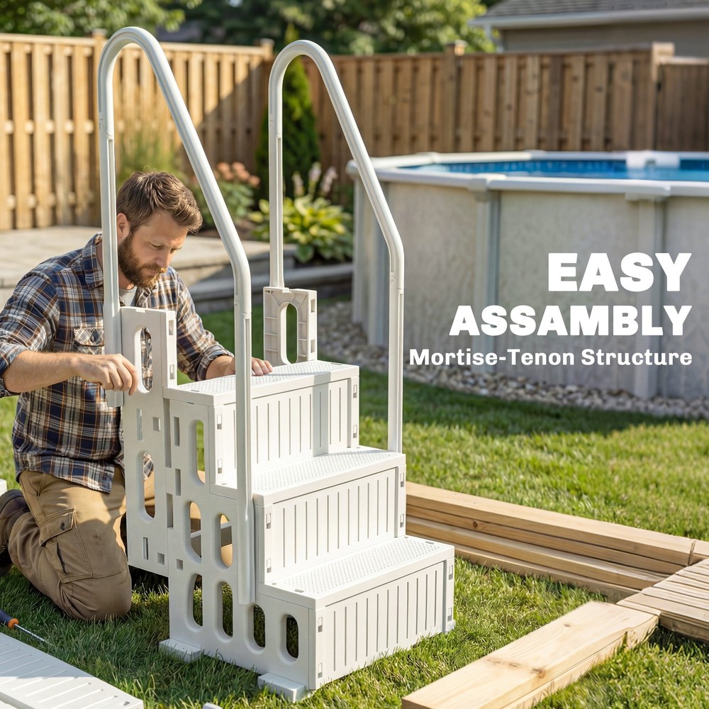 Swimming Pool Ladder Adjustable 4-Step, Cream White, White