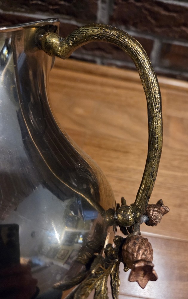 Silver Metal Water Pitcher with Decorative Handle