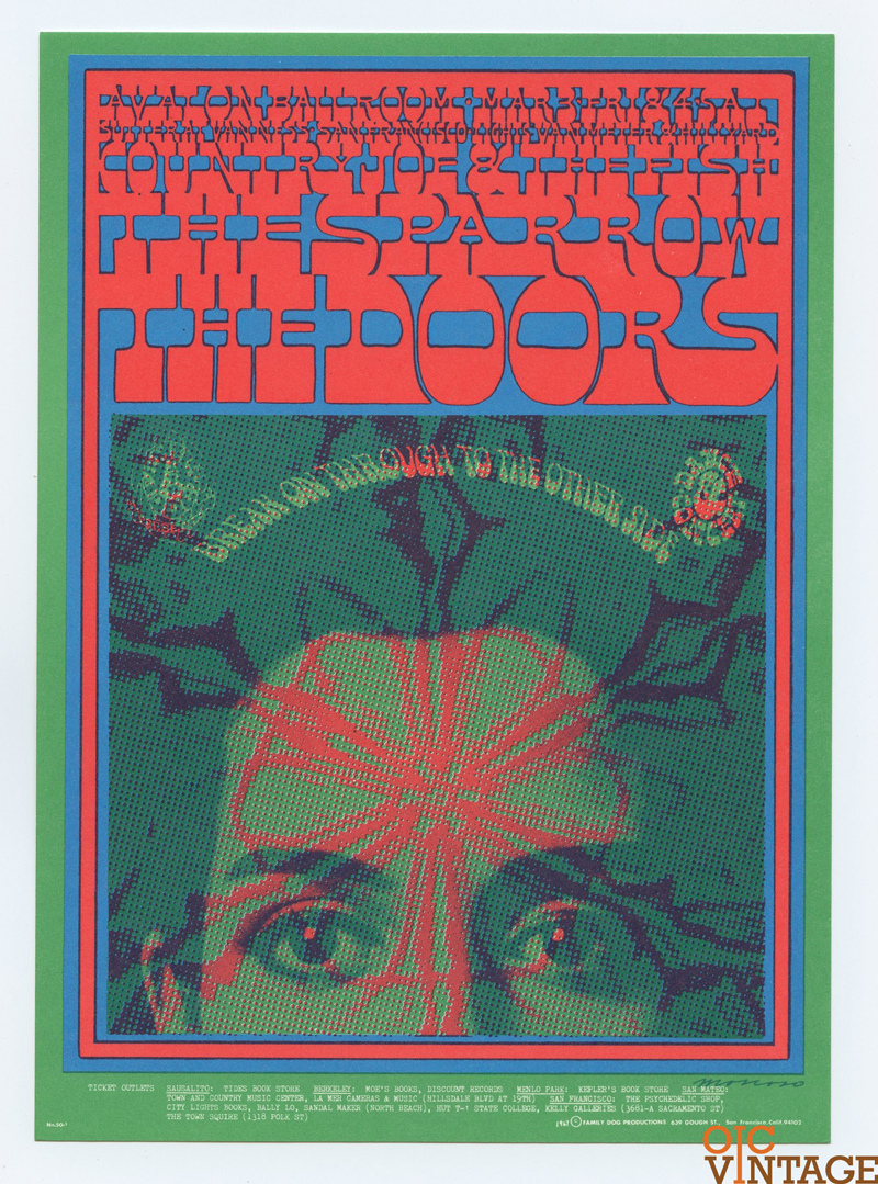 The Doors Postcard  w/ Country Joe Avalon Ballroom FD50 Victor Moscoso 1967