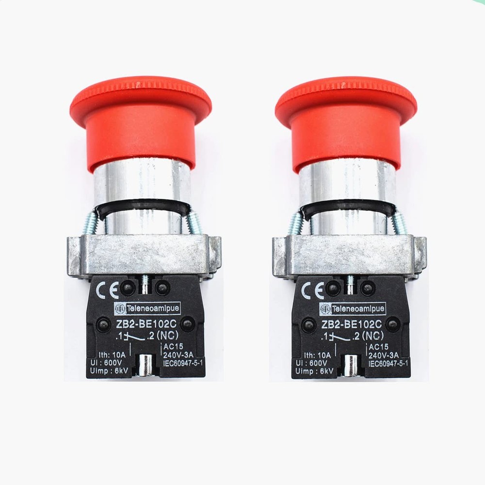22mm NC Red Mushroom Emergency Stop Push Button Switch 600V 10A ZB2-BE102C (2...